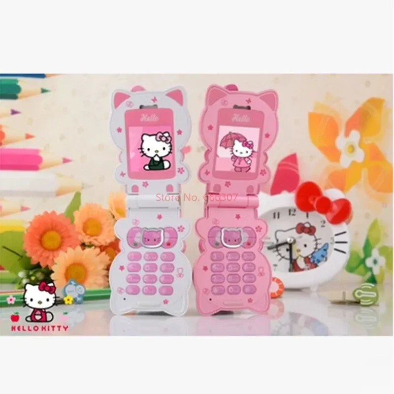 

Милый Раскладной телефон Hello Kitty для девочек для начальной школы мультяшная кнопка с низким уровнем радиации подарок на день рождения