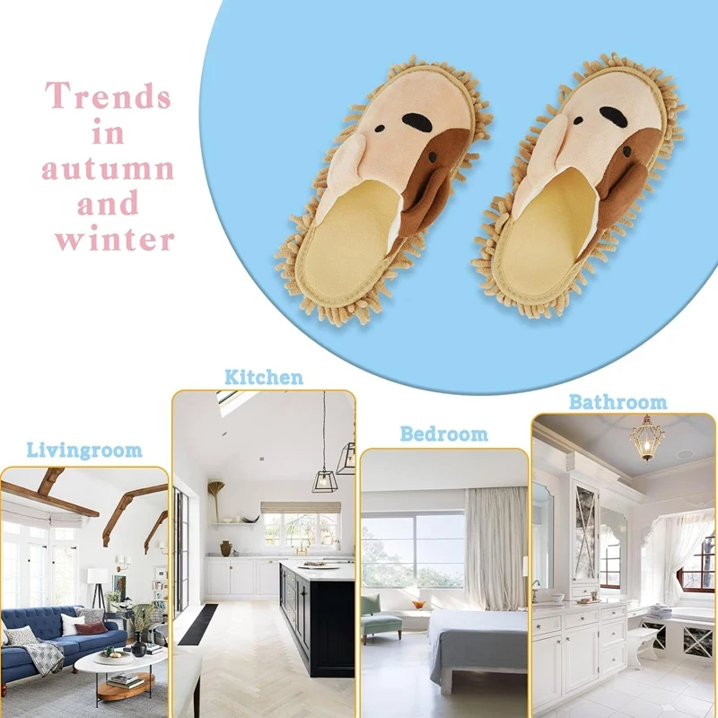 

Cartoon Dog Mop Slippers Microfiber Clean Dusting Slippers Detachable Mopping Shoes For Office Home Room