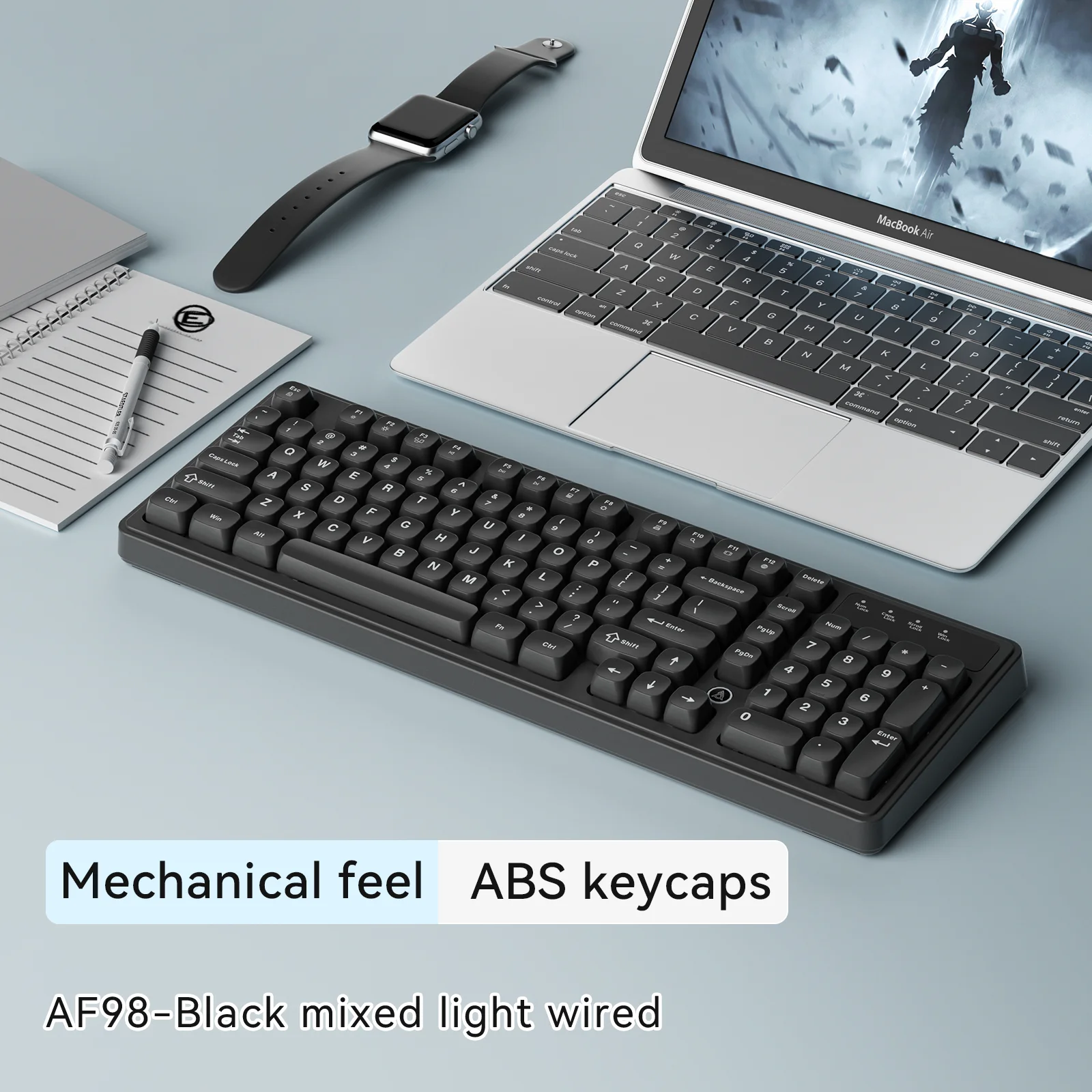 AJAZZ AF98 Wired/Wireless Keyboard Mechanical Feel Office Long Battery Life Three-Mode RGB Mixed Light ABS Keycaps Ergonomics