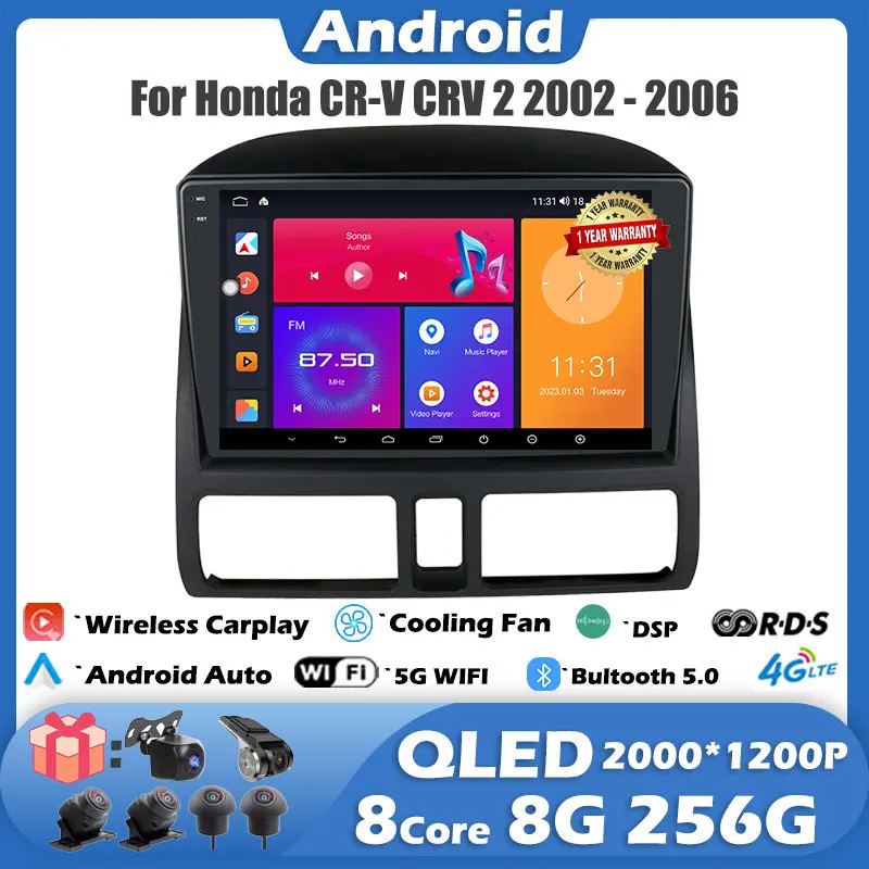 

IPS/QLED 9 Inch Android 13 For Honda CR V2 CRV 2001-2006 DSP Car Radio Video 4G+wifi Player MultimediaGPS Navigation Stereo Auto