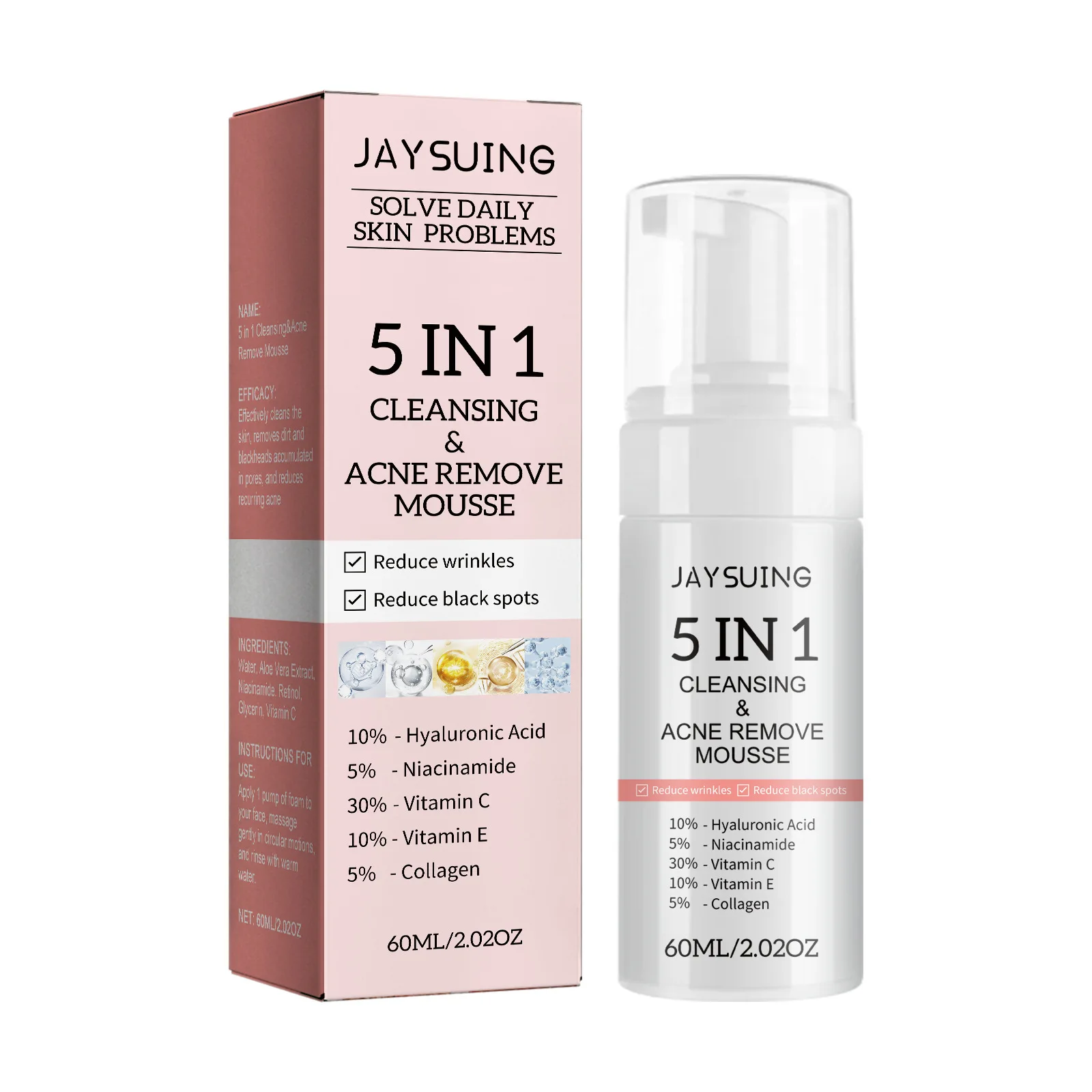 Hyaluronic Acid Cleansing Mousse A-cne Removal Blackheads Oil Control Deep Exfoliating Peeling Shrink Pores Facial Cleanser Foam 2