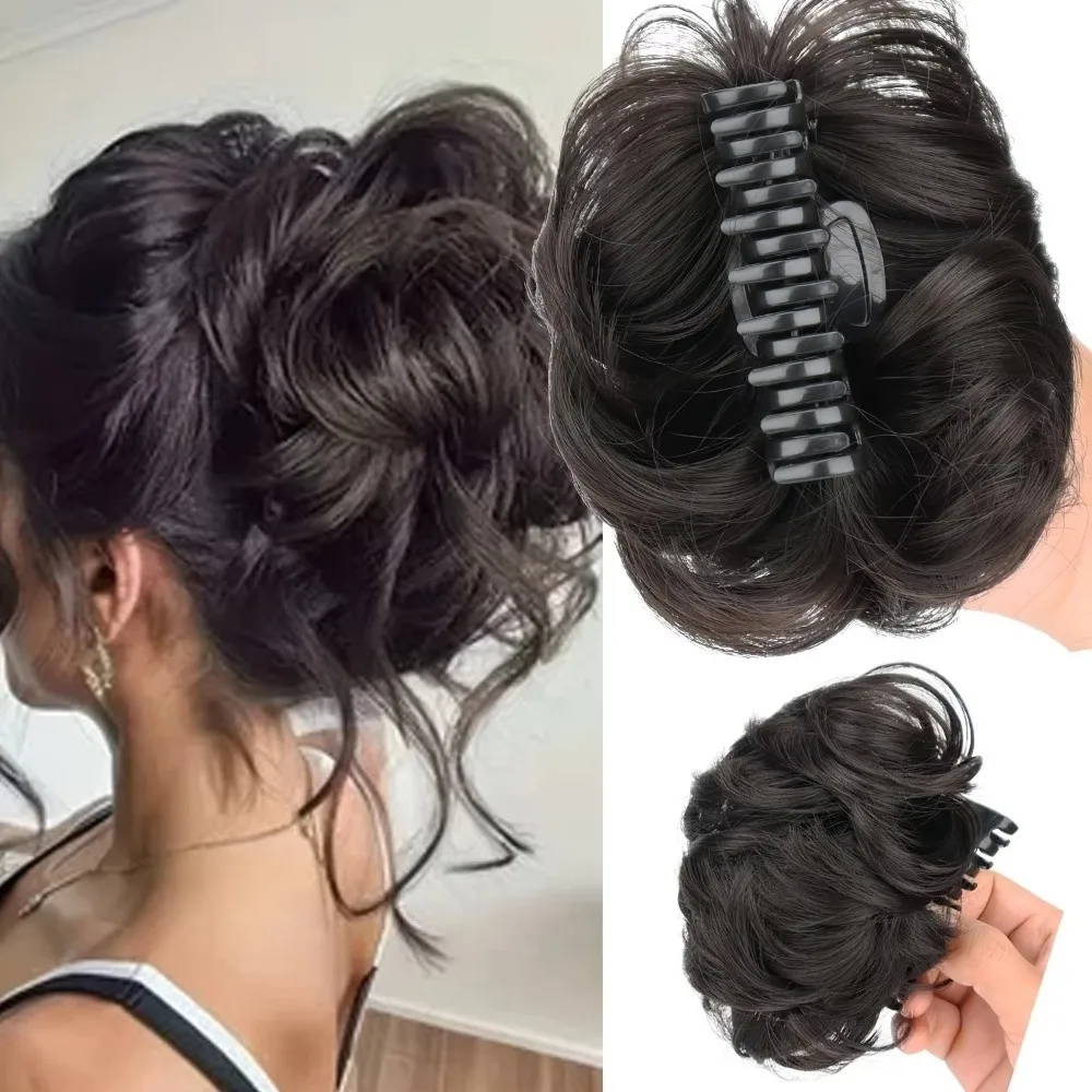 Auf unordentlichem Haarknoten, Haarknoten, Krallenclip, Haarteile, synthetische Haarverlängerungen, Duttkopf, Perücke, gewelltes Haar, Perücke, Haarspange für Frauen und Mädchen