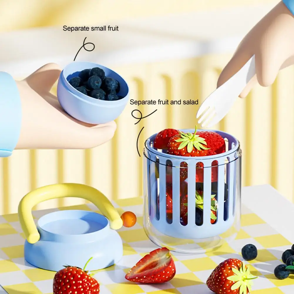 Salad Cup with Microwave Safe Fruit Salad Storage Cup with Lids Fork Airtight Fruit Storage Fork Lid for Office