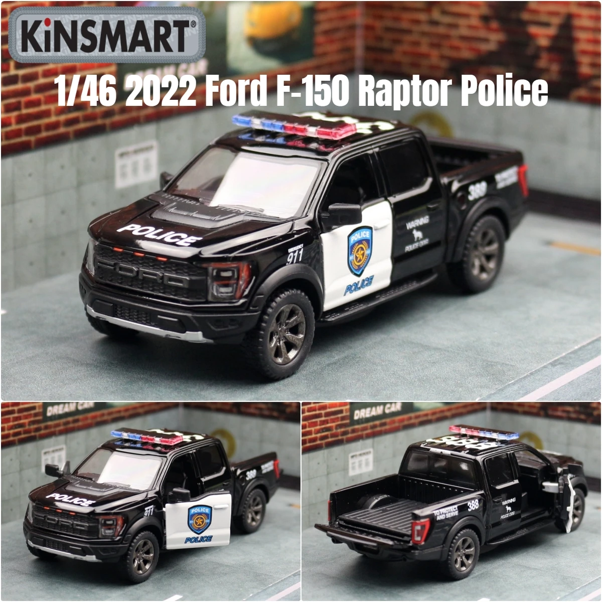 KiNSMART おもちゃの車モデル 1/46 2022 フォード F-150 ラプター警察