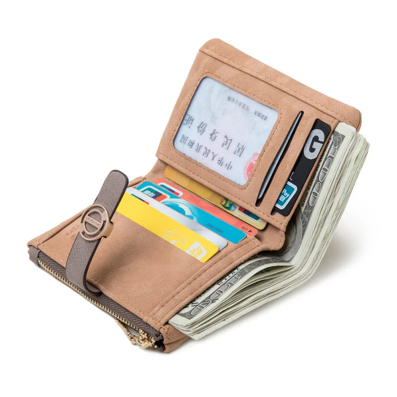 New Style Women's Wallet Retro Buckle Simple Versatile Foldable Short Ladies Wallet with Multiple Card Slots Leather Clutch