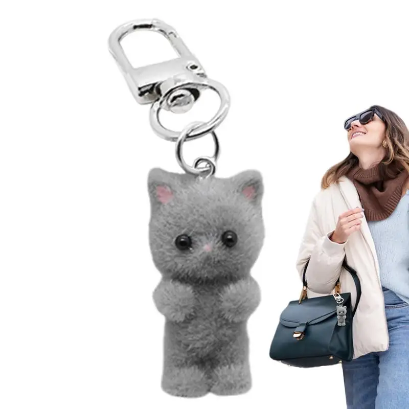 Keychain Cat Cute Flocked Kitten Key Holder Kawaii Cat Key Ring Cartoon Animal Companion For Backpacks Keys For Kids & Adults