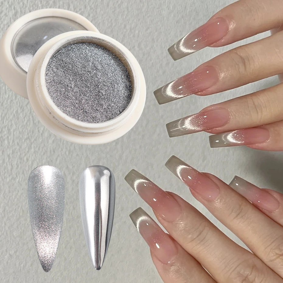 Moonlight Silver Cat Magnetic Nail Powder Clear Bright Mirror Chrome Pigment Dust Metallic Effect Nail Manicure Decoration