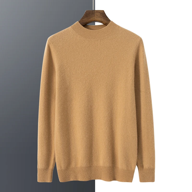 MOONYUEFA New Men's Pure Cashmere Semi-Turtleneck Fashion Warm And Comfortable Long-Sleeved Business Cashmere Sweater Top.