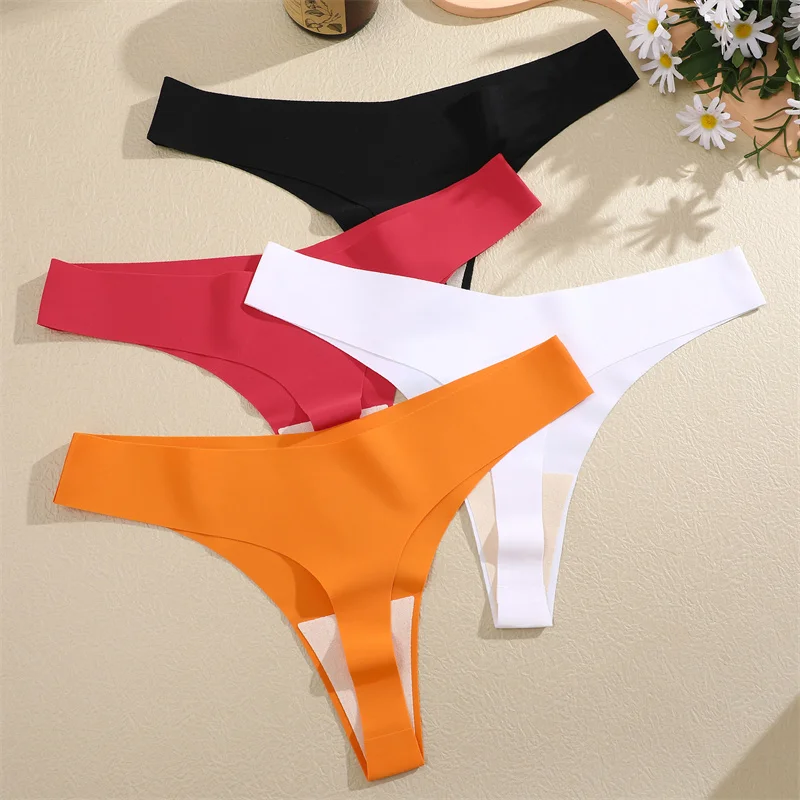 Seamless Thong Set for Women - Breathable V Waist G-String Panties in Solid Colors