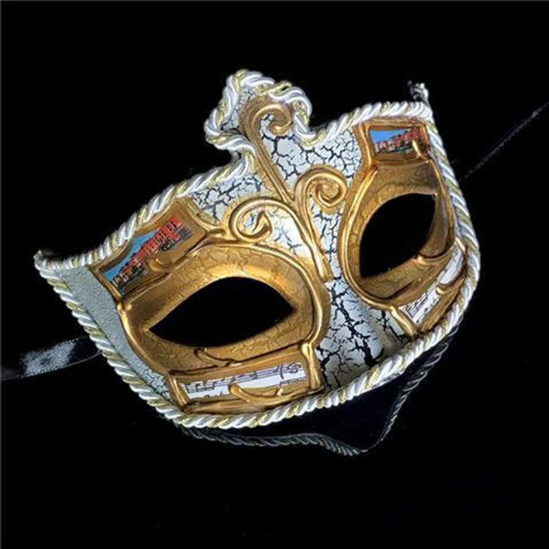 

Venetian Crack Masquerade Masks Men Half Face Cosplay Rave Party Vintage Prom Fashion Carnival Halloween Easter Gold Black White