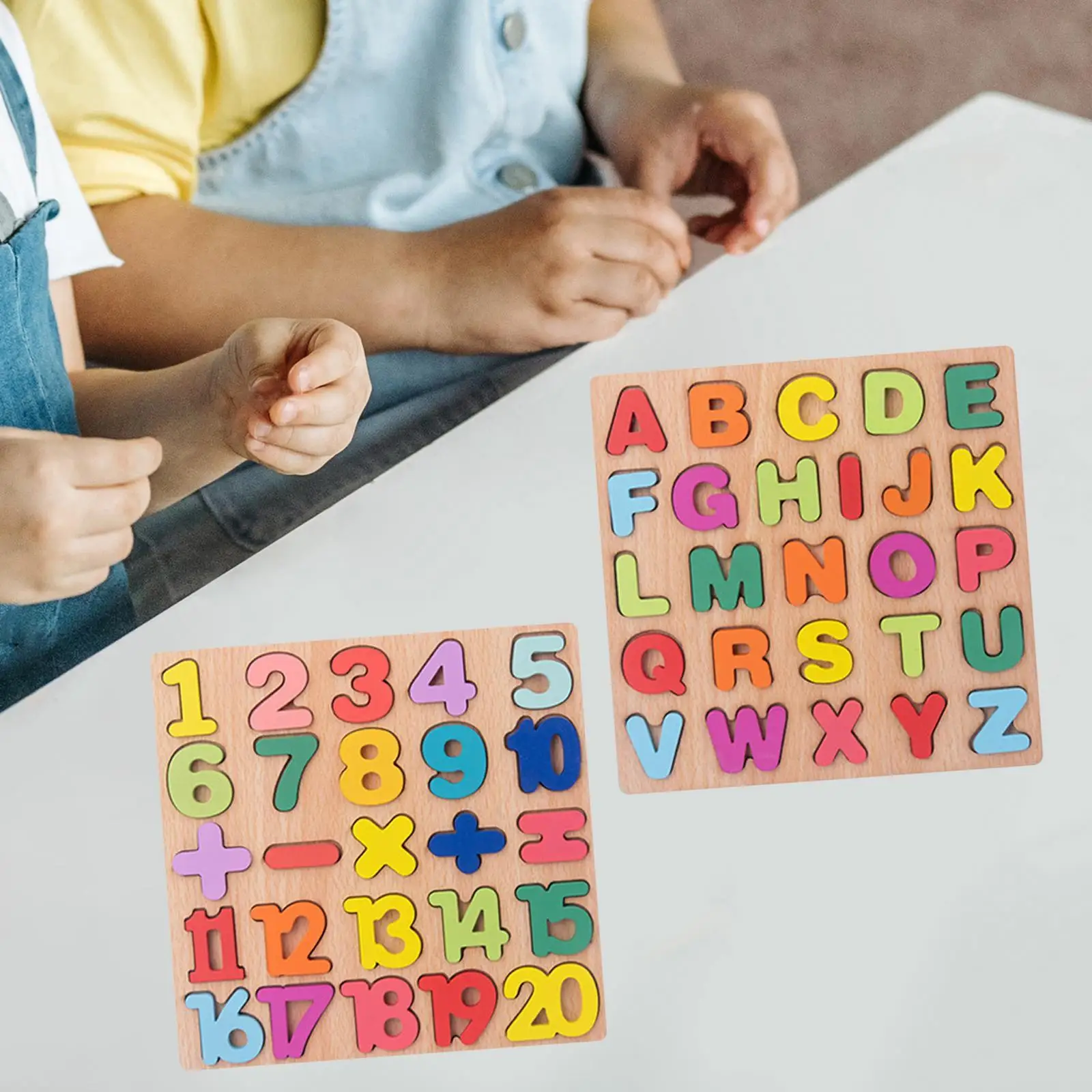 

2x Alphabet Number Wooden Puzzle Basic Skills Letter and Number Puzzle for Children Boys and Girls Ages 2~4 Kids Holiday Gifts