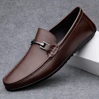 Men Casual Genuine Leather Shoes Spring Summer Men Flat Walking Loafers Black Brown Man Luxury Slip on Boat Business Shoes 38-46 1