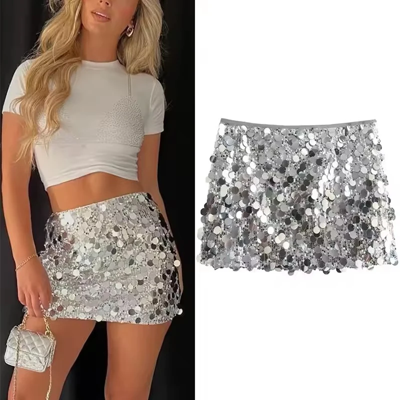 Elegant Sequin Skirt Woman High Waist Mini Skirt Women Fashion Shiny Glitter Christmas New Year Short Skirts For Women Y2k Skirt