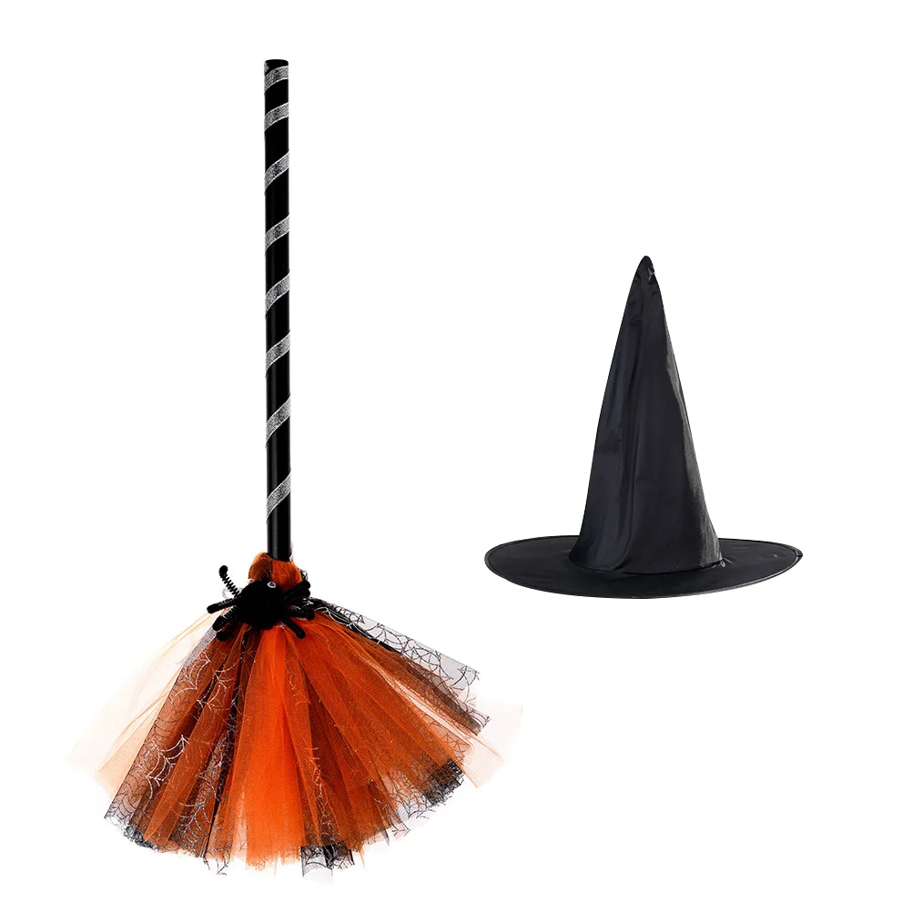 

1 Set Exquisite Halloween Witch Hat Broom Kit Unique Masquerade Wizard Hat Mini