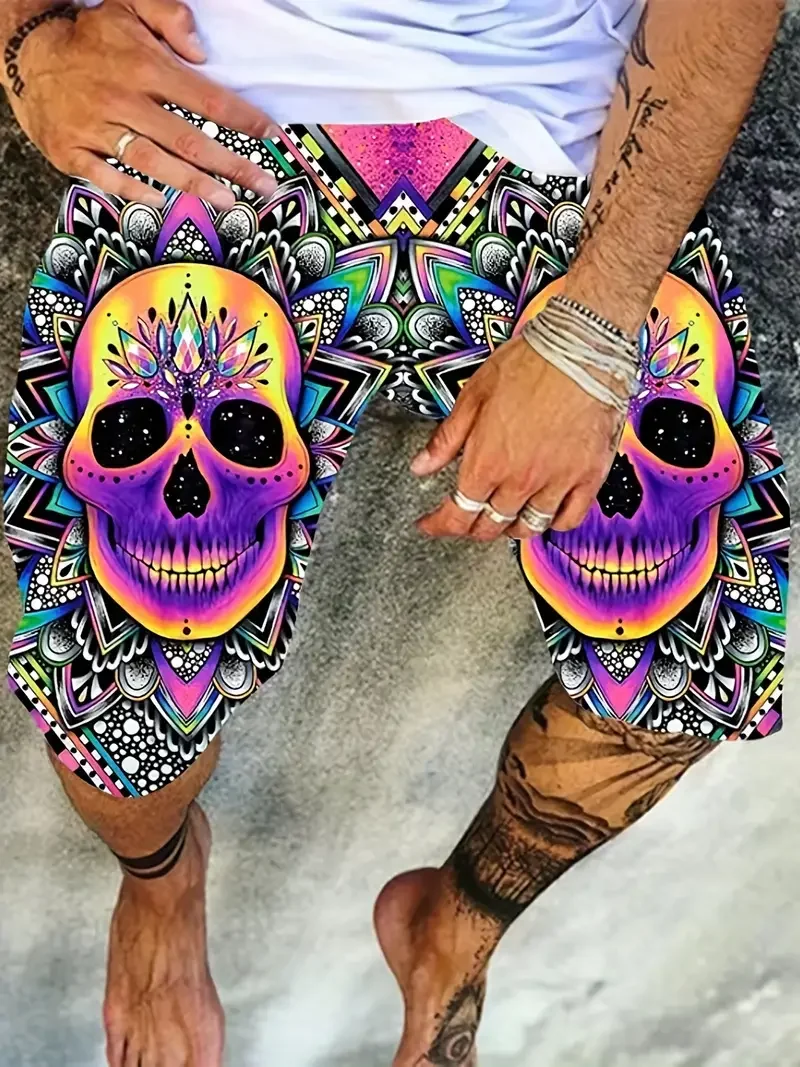 New Men's beach shorts Horror Skull 3D Printed  Board Shorts Summer Swim Trunks Elastic Waist DrawstringHawaiian Style Holiday 3