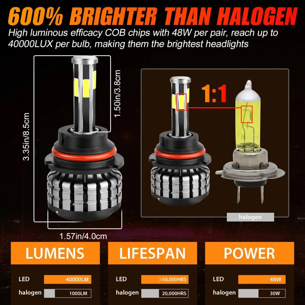 Led Headlight Bulb Kit 9007 Hb5 6000k 360-degree 6 Sides Bulbs Low Beam  Compatible For F-150 F-250 F-350 - AliExpress
