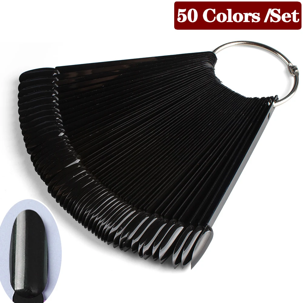 Premium Oval Fan Style Nail Swatch Display and Practice Manicure Set, Clear & Black