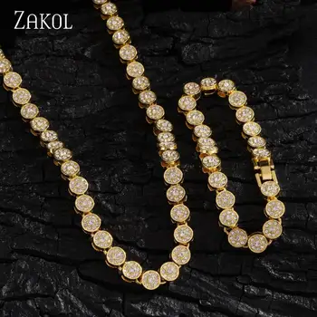 ZAKOL Simple Fashionable Round Micro-set Zircon Women's Bracelet Necklace Two-piece Set Personalized Trendy Daily Jewelry Sets 1
