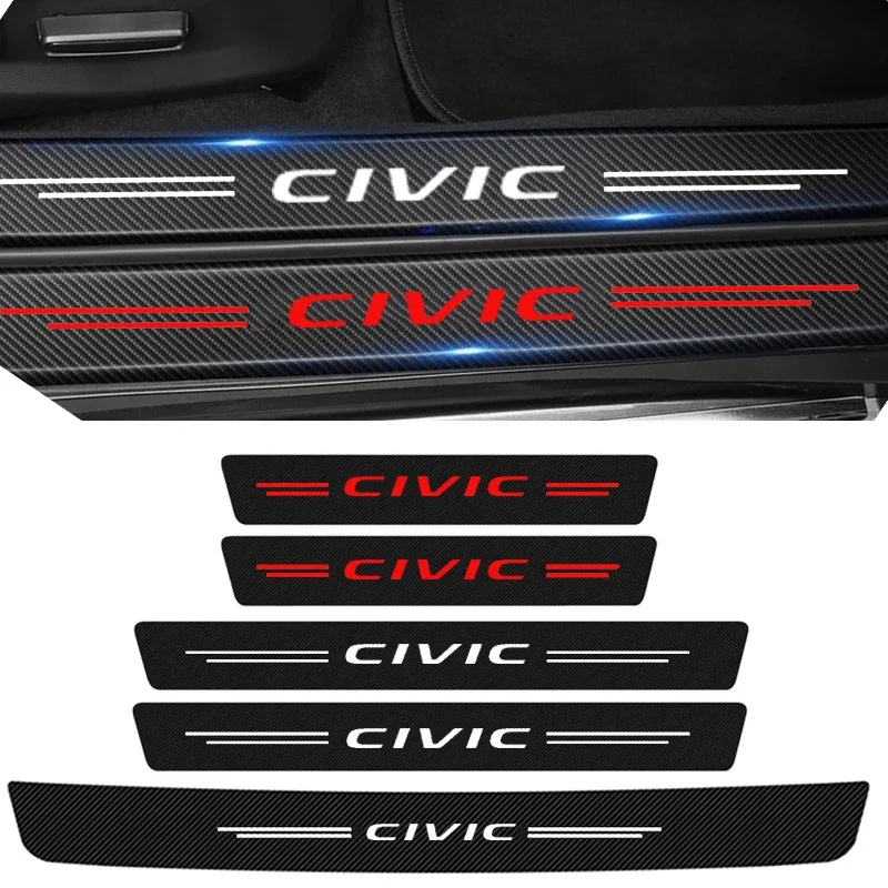 Car Door Sill Protector Trunk Bumper Scratch-proof Stickers for Honda Civic Logo Carbon Fiber Door Pedal Threshold Strips