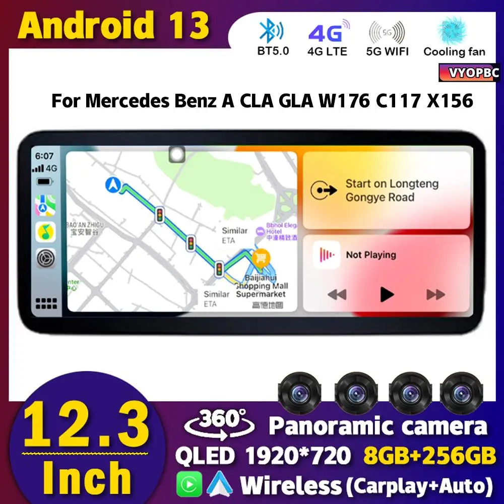 

Автомобильный мультимедийный плеер, Магнитола на Android 13, с GPS Навигатором, для Mercedes Benz A CLA GLA W176 X117 X156 W463 12,3-2013, 2018 дюйма