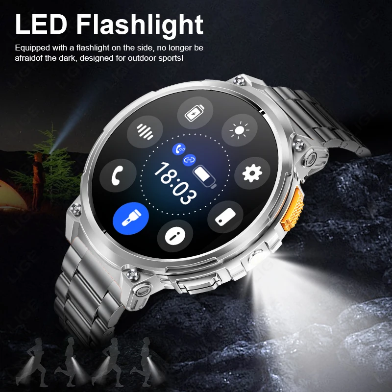 LIGE Military Smart Watch Outdoor Sport Smartwatch Men Heart Rate Health Monitoring Bluetooth Call Smart Watches for Android iOS
