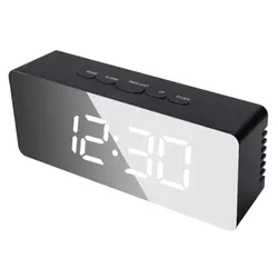 Sleek White LED Mirror Desktop Alarm Clock with Snooze and Night Light Feature (Black)
