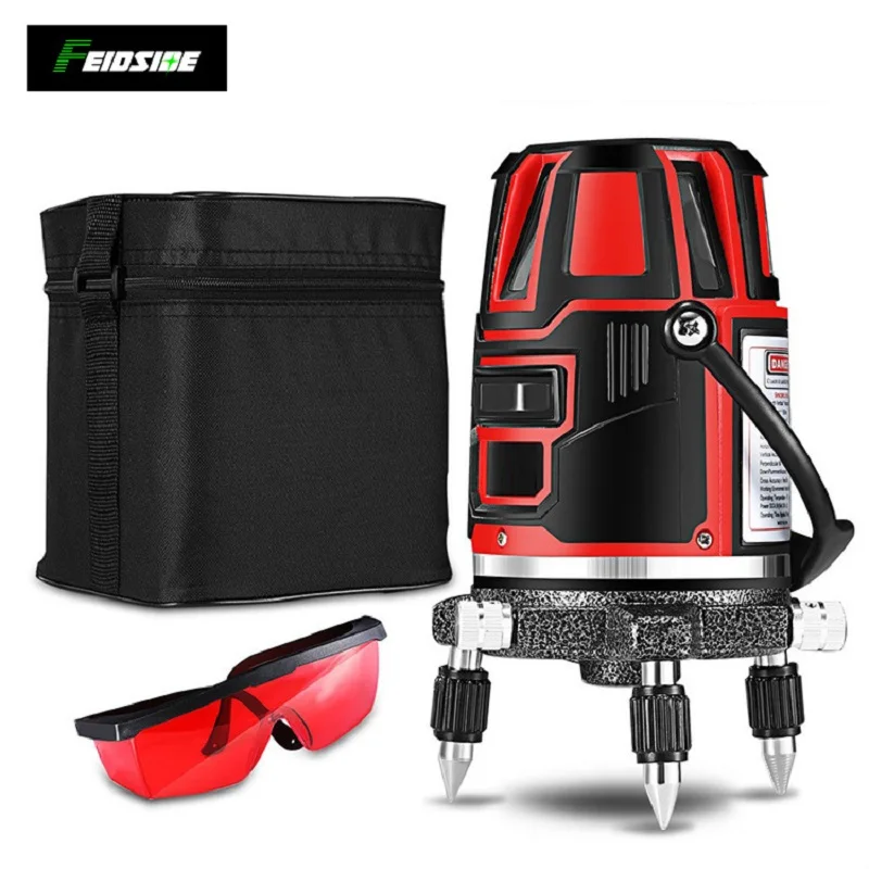 

FEIDSIDE 5 Lines Laser Level 6 Points 360 Degrees Rotary 635nm Outdoor Mode - Receiver And Tilt Slash Available Auto Line