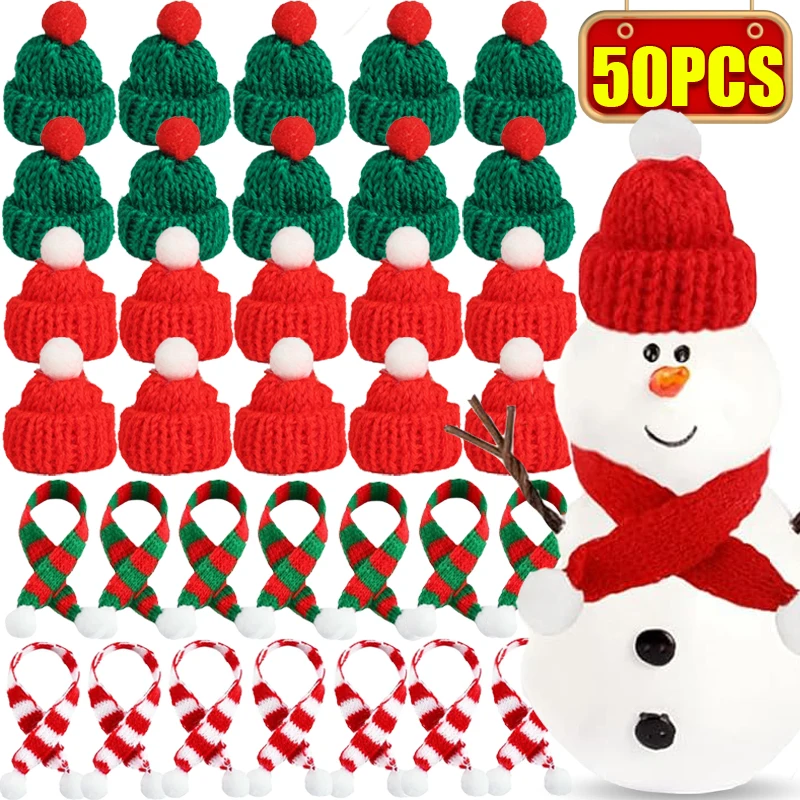 Christmas Hat Holder 50/10Pcs Red Mini Santa Hat Knitting Cap for Cat Rabbit Doll Lollipop Wine Bottle Covers Xmas Bottles Holder Table Dinner Decor christmas beanie hat,christmas hat holder