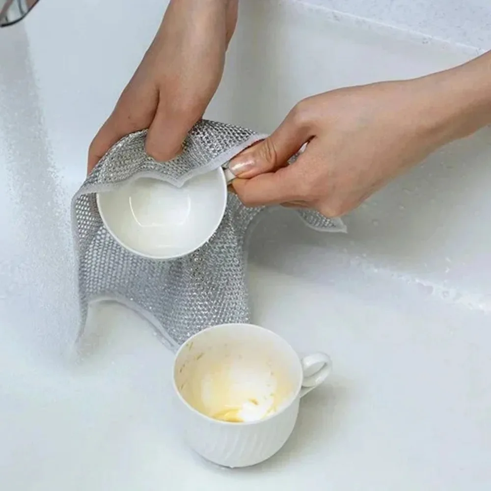 Household Cleaning Brushes 3/5/10PCS Silver Cleaning Cloth Magic Dish Towel All for Kitchen and Home Scrub Daddy Rust Removal dish cleaning cloth,kitchen cleaning tool