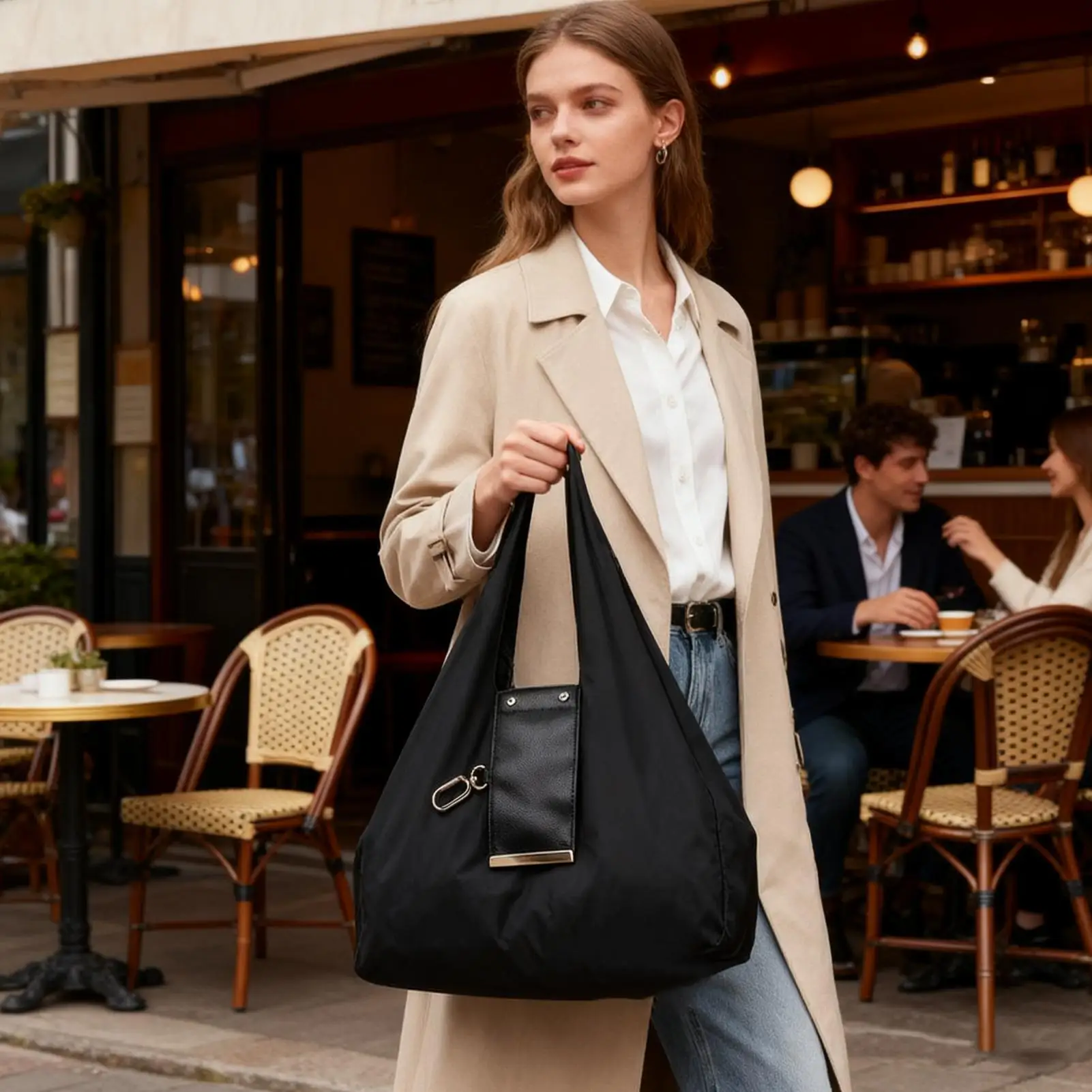 Eco-Friendly Expandable Reusable Tote Bag - Lightweight Folding Shopping Bag with Key Ring and Large Capacity
