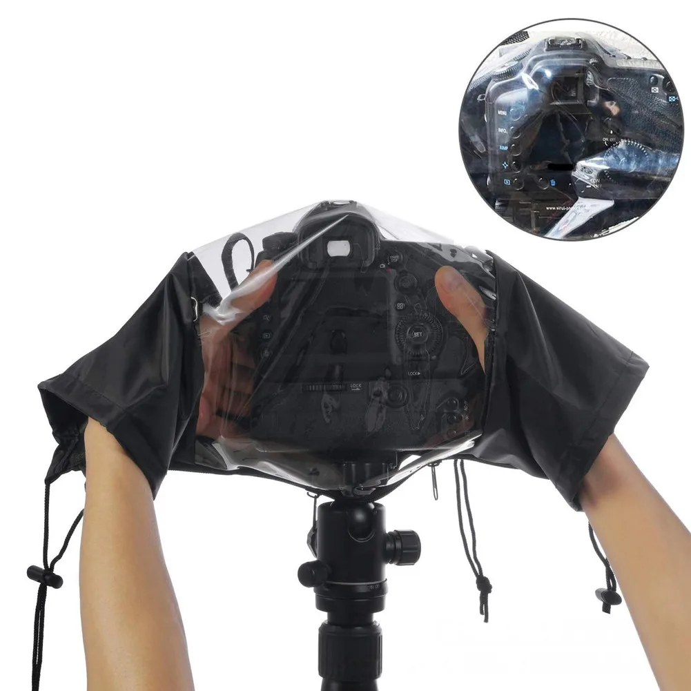 전문 방수 카메라 레인커버 부드러운 블랙 나일론 DSLR SLR 카메라용 조절 가능한 핏 투명 뷰잉 윈도우 디자인