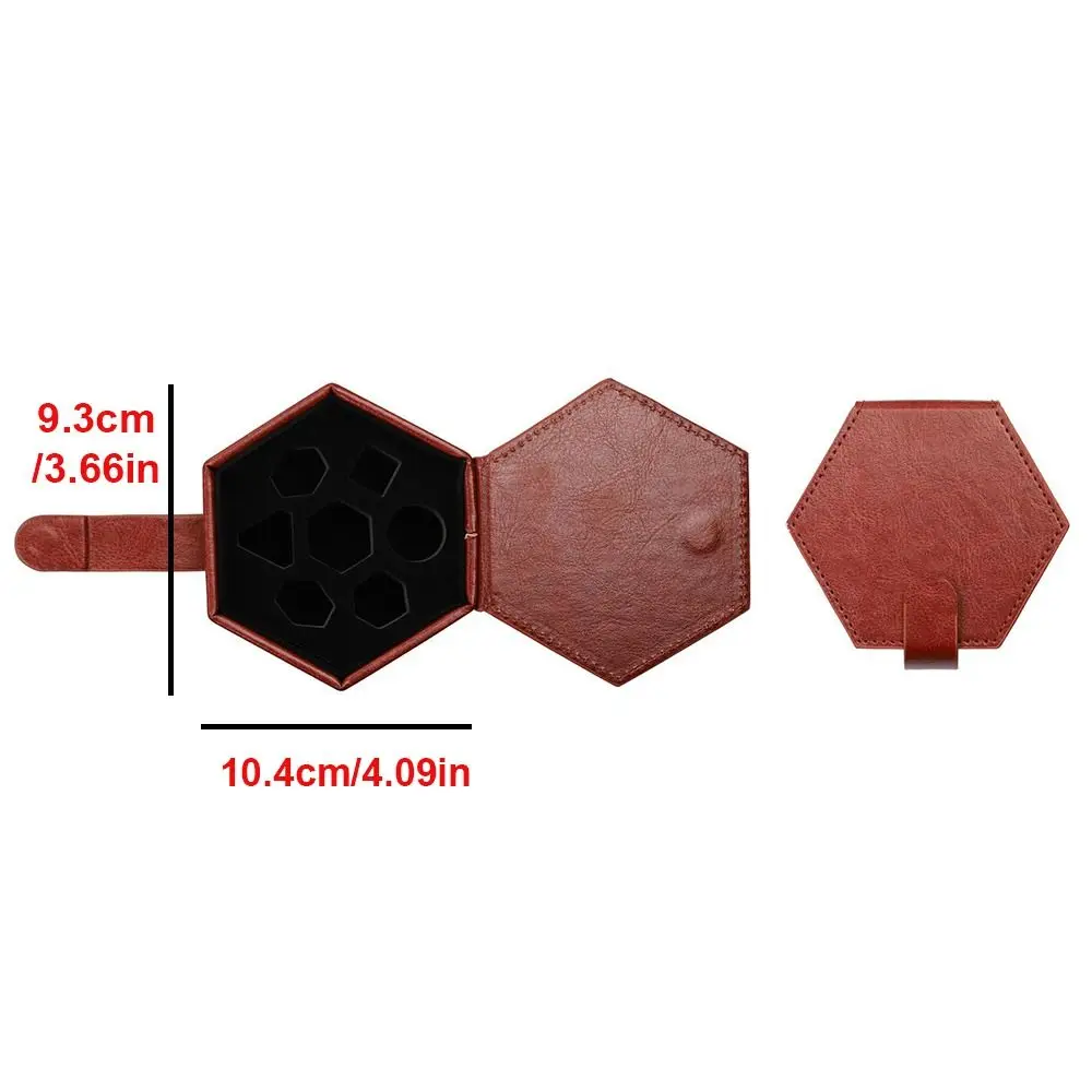 New PU Leather Dice Storage Bag Can Hold 7 Dice Hexagon Run Group Dice Box Protective DND Dice Tray