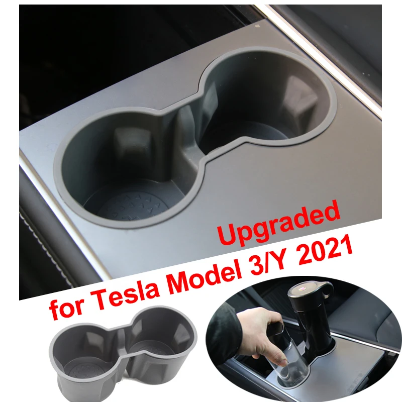 

Upgraded Car Cup Holder For Tesla Model 3/Y Accessories 2021 Card Slot Interior Parts Center Console Non-slip Water Cup Insert