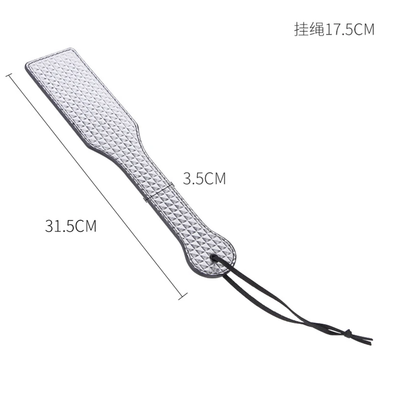 31.5cm Silvery PU Leather Paddle Riding Crops Flogger Horsewhips Grid Pattern Spikes Leather Spanking Paddle 5