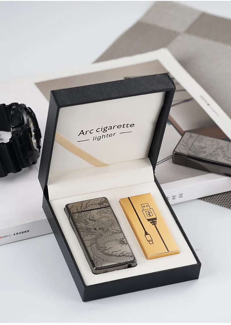 2025 Metal Type-c Charging Double Fire Arc Pulse Electronic Lighter Power Display High Value Gift Cigarette Accessories