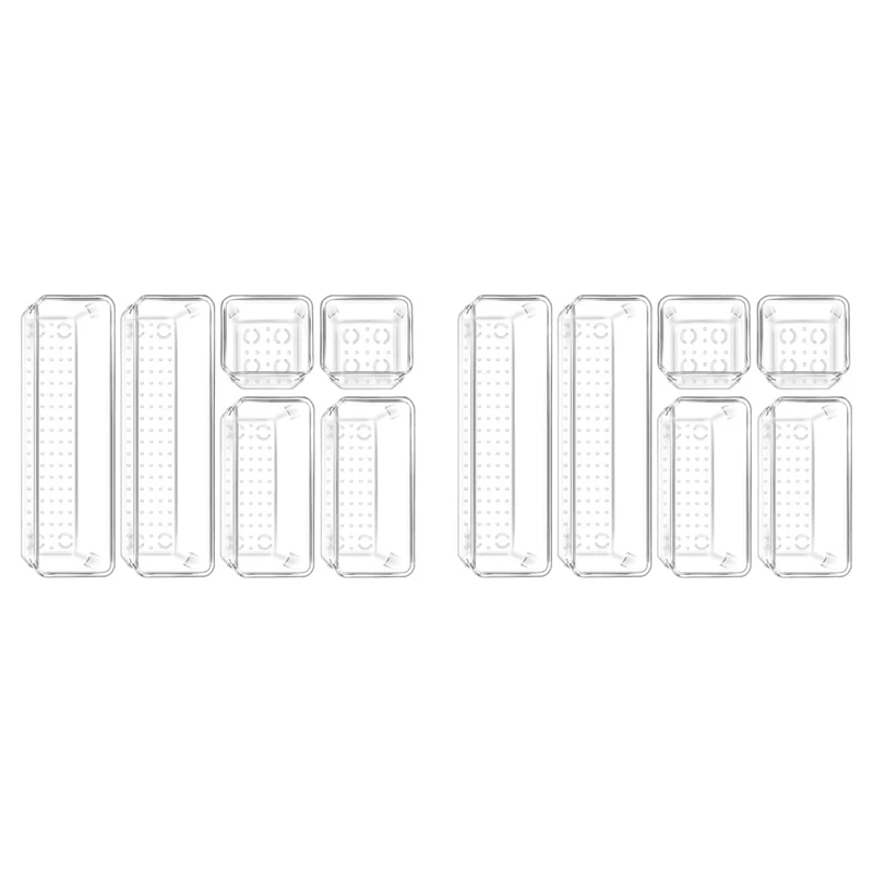 플라스틱 서랍 오거나이저, 욕실, 드레싱 테이블, 화장품, 식기류용 투명 서랍 오거나이저, 4 가지 크기