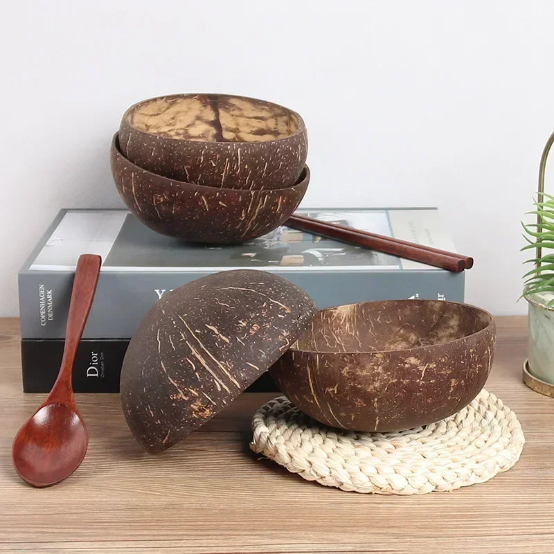 Natural Coconut Bowl Wooden Tableware Fruit Salad Noodle Rice Bowl Creative Coconut Shell Bowl Kitchen Decorative Dinnerware
