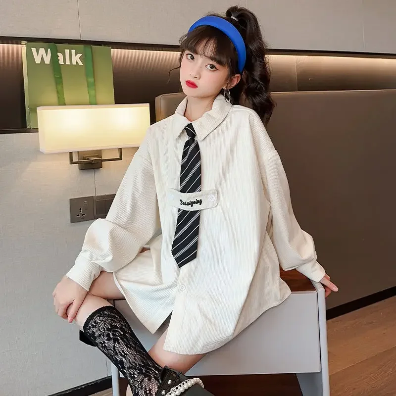 

2024 New Teenage Girls Casual Formal Shirt Fashion Long Sleeve White Shirt Big Girls School Children Performance Clothing Blouse