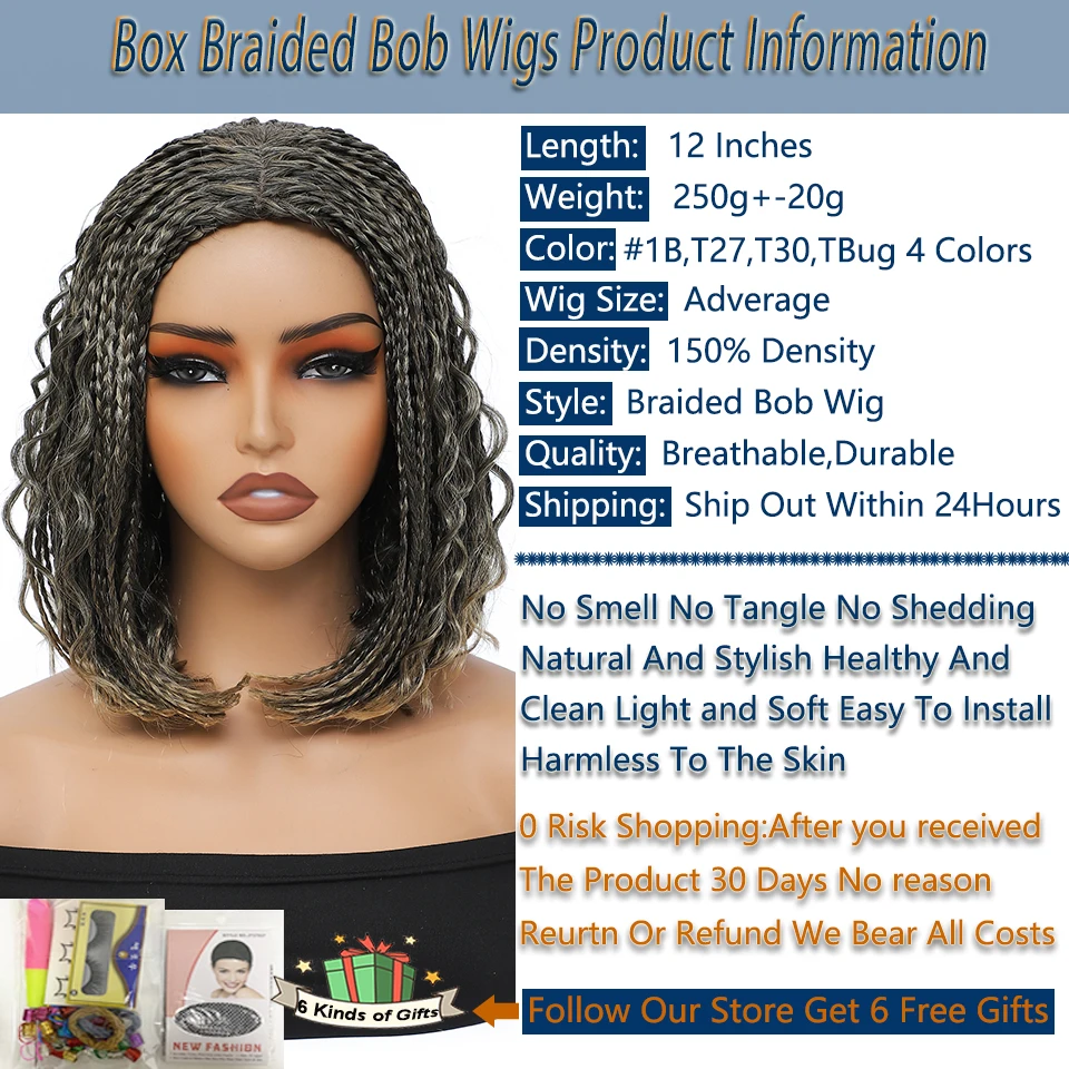 Serlity Twist Braided Wigs Short Box Braids Bob Wigs 12 Inch Ombre Blonde T 27 30 Bug Two Tone Curly Goddess Boho Braid