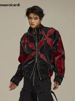 Mauroicardi Spring Autumn Cool Handsome Crocodile Print Patchwork Pu Leather Jacket Men Color Block Luxury Designer Clothes 2024 1