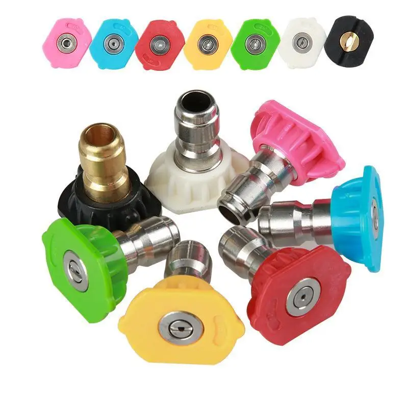 

7Pcs 1/4" Quick Connect Rotary Coupler Adjustable Adapter with 5 Spray Nozzles Copper Connection for High Pressure Car Washer