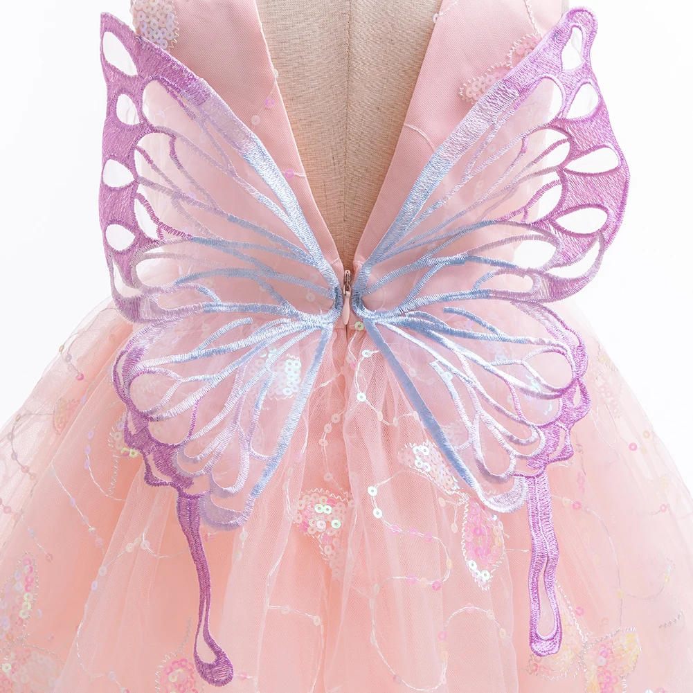 Girls Summer Party Dresses Toddler Kids Butterfly Decor Mesh Princess Sleeveless Dress