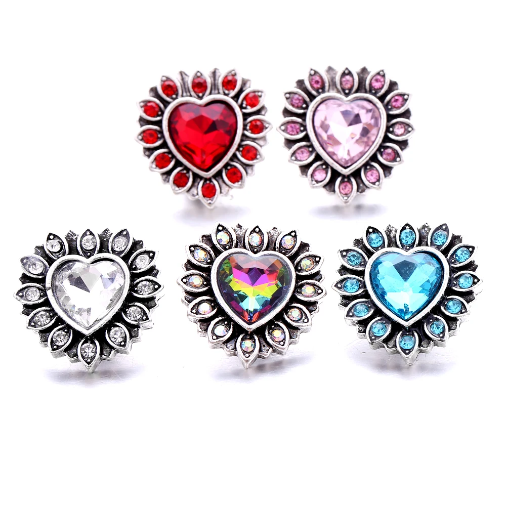 20pcs Fashion Rhinestone Flower 18mm Snap Buttons Fit Leather Metal Snap Button Bracelet Necklace Jewelry