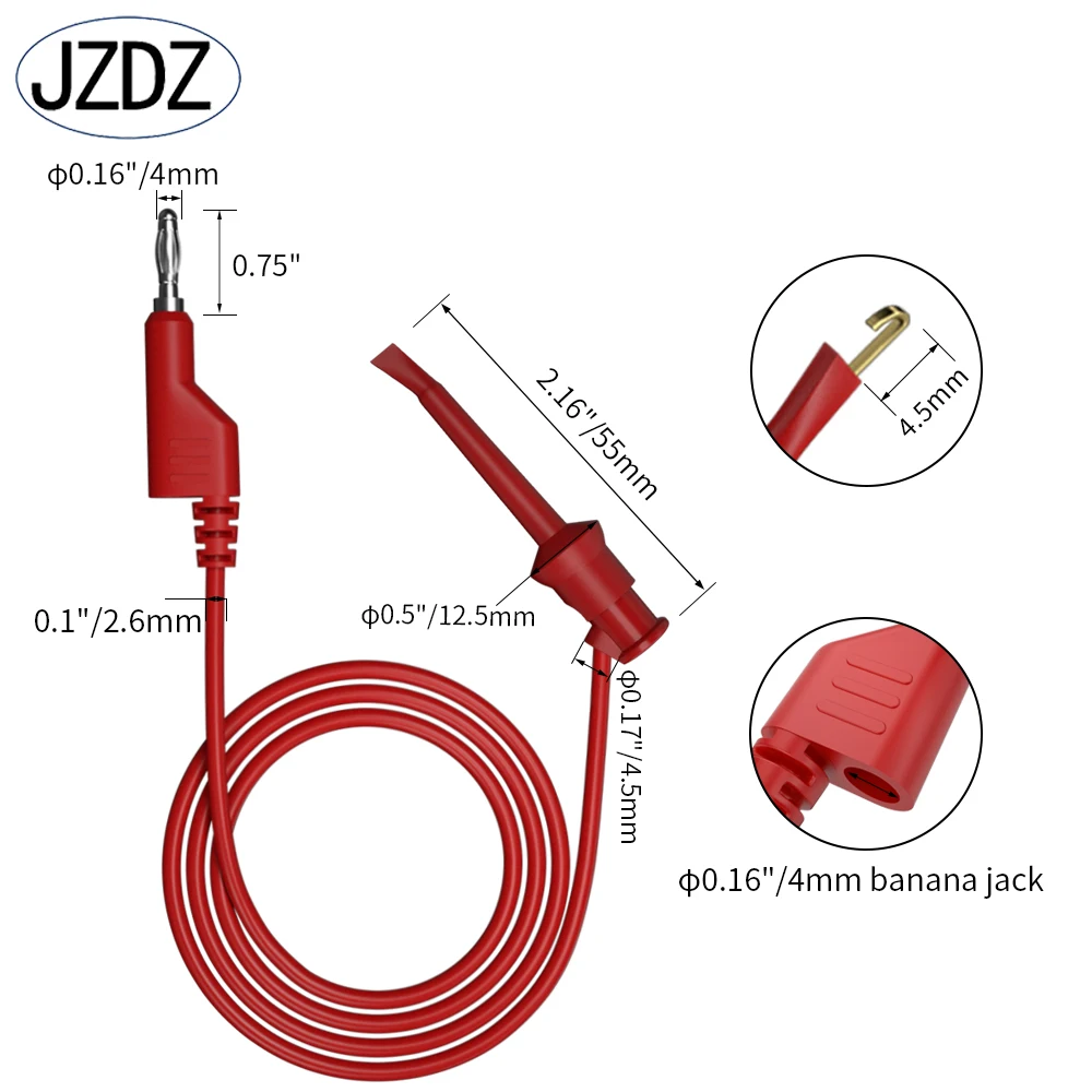 JZDZ 5pcs 4mm 바나나 플러그 테스트 클립/후크 멀티 미터 테스트 리드 전기 테스트 케이블 라인 점퍼 와이어 DIY 도구 J.70054-2