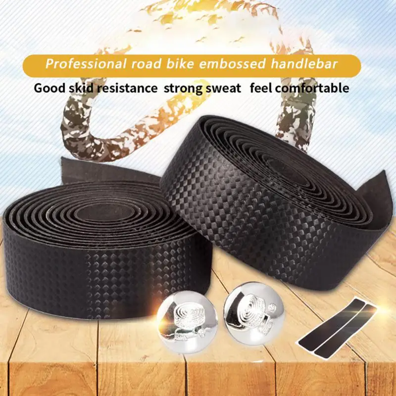Road Bike Handle Bar with Bar-plug Anti-skid Cycling Damping Grips Wraps Rubber Foam Breathable Tapes