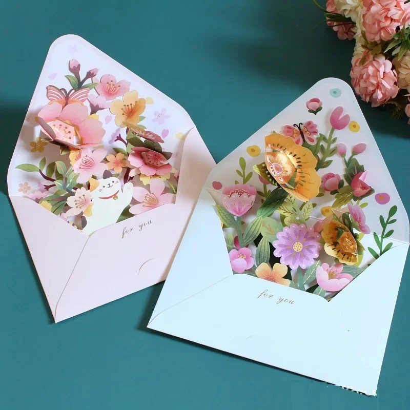 Greeting Cards 3D Greeting Cards Romantic Flower Pop Up Card with Envelope Creative Laser Cut Post Card for Birthday Party Wedding Decoration