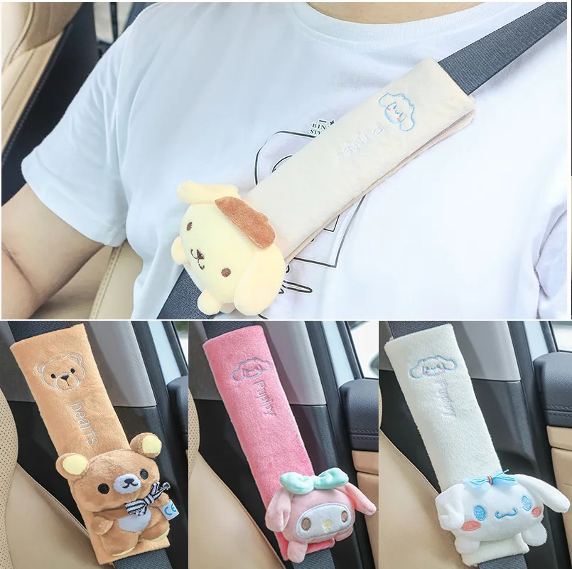 

Sanrio Накладка для ремня безопасности автомобиля Cinnamonroll Kuromi My Melody мультяшный плюшевый чехол для ремня безопасности Kawaii детали для украшения автомобиля