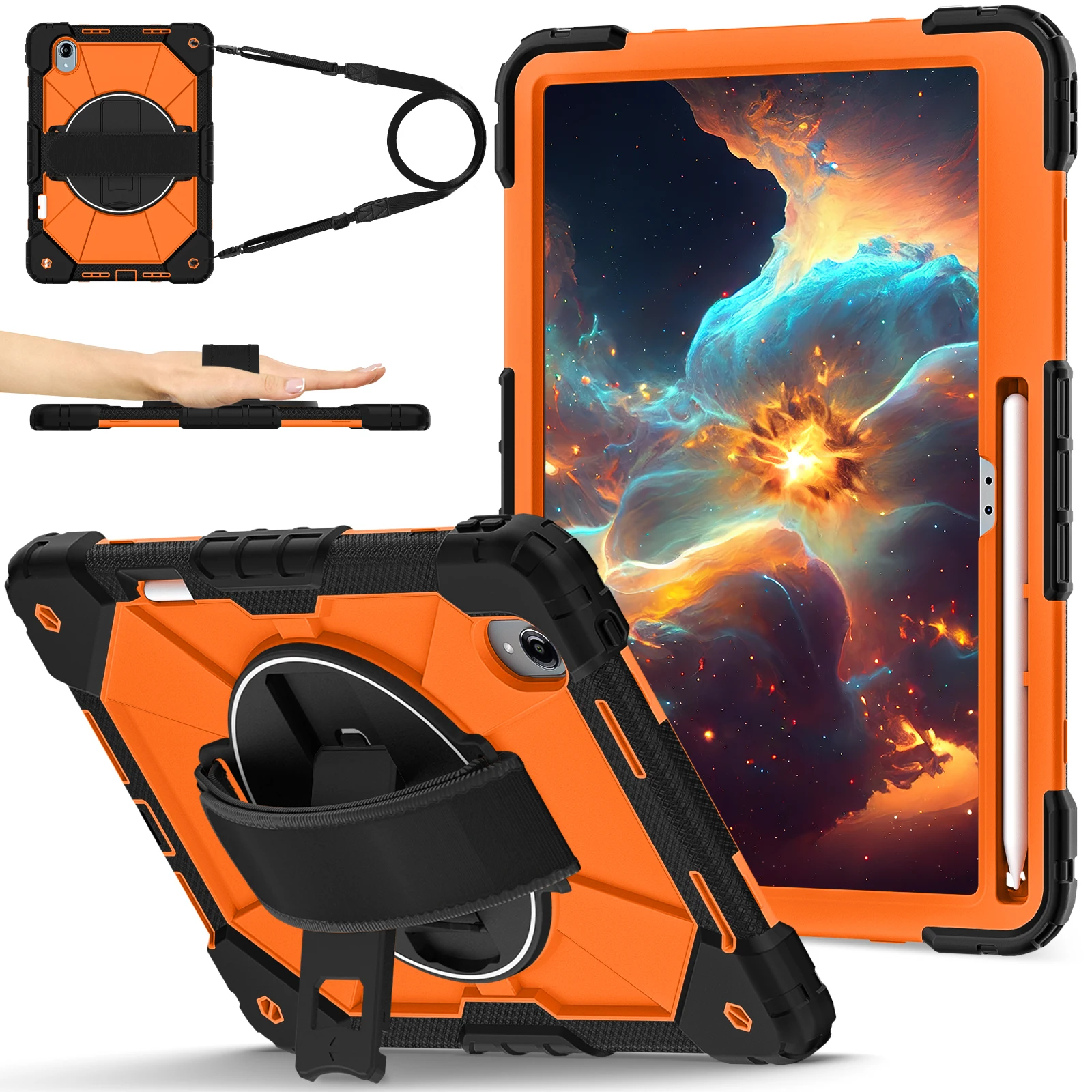 Shockproof 13 Tablet Case with 360° Rotation Stand and Shoulder Strap