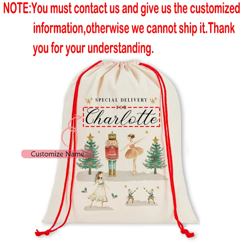 Personalisierte Weihnachtsgeschenktüte, Nussknacker, Ballerina, Rentier, Geschenktüte für Kinder, Sonderlieferung, Weihnachtssack mit Namen – Detail 2