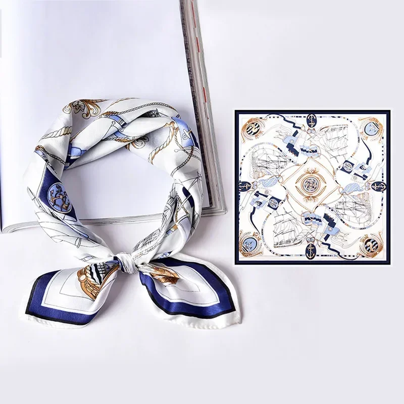 Women Striped Square Scarf Imitated Silk Scarves Leopard Stewardess Hostess Ladies Office Neckerchief Foulard Bandana 50*50cm